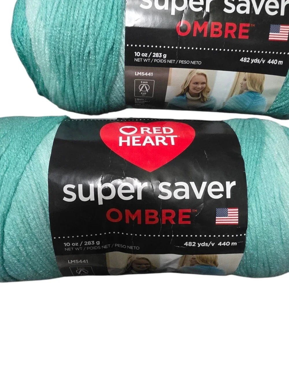 Lot of 2 Red Heart Super Saver Ombre Yarn Spearmint 482 yds each NWT